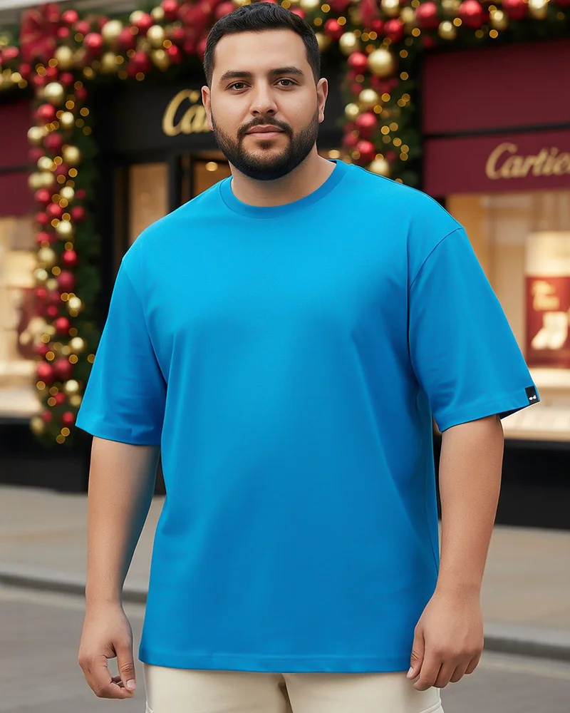bewakoof Men's Blue Oversized Plus Size T-shirt